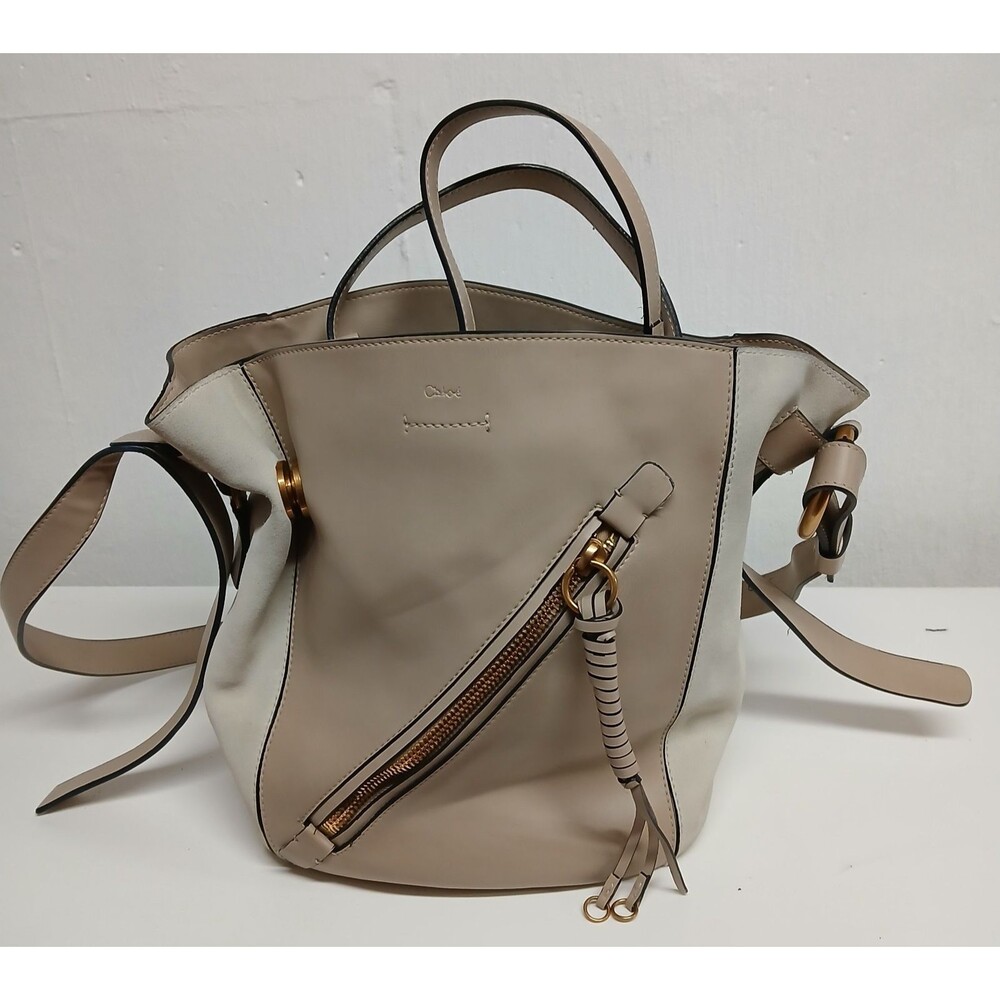 Chloé Myer Shoulder Bag Genuine Leather Beige Taupe Gold Hardware Made in Italy